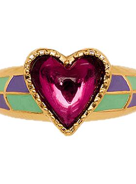 oups紫眼爱心戒指小众开口戒