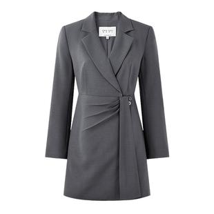 秋水伊人收腰设计感商务正式连衣裙2026年春季新款独特别致西装裙