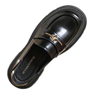 复古厚底乐福鞋女2026新款春款一脚蹬小皮鞋英伦粗跟单鞋大码女鞋