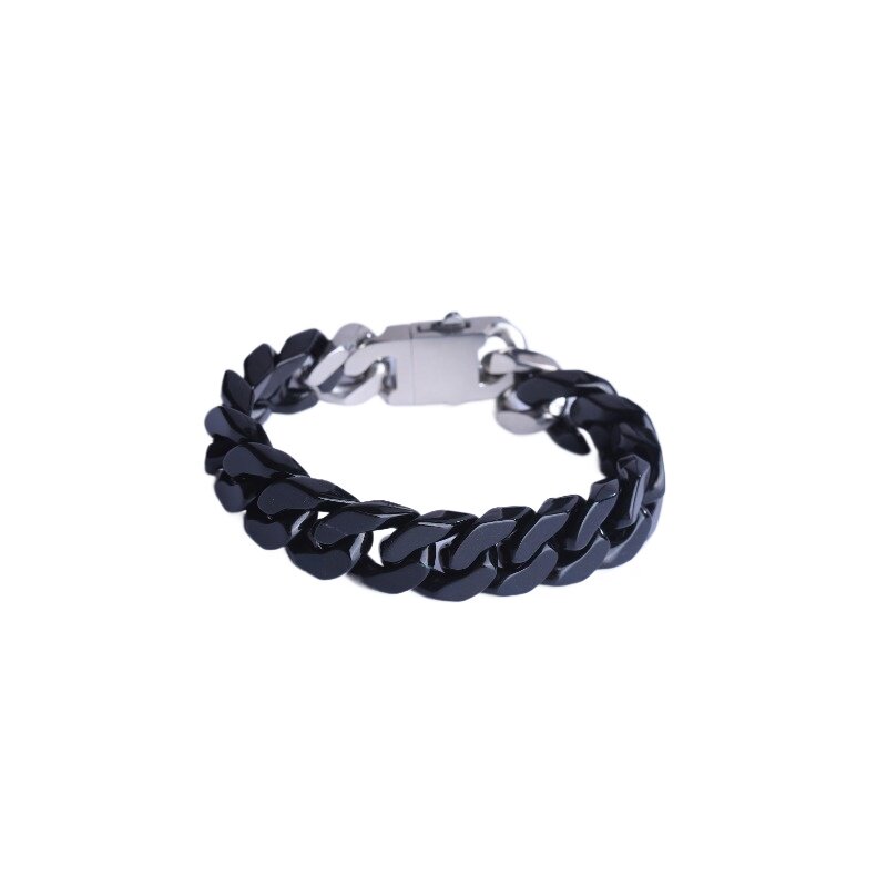 天然A货缅甸翡翠油黑古巴链手链玉石钛钢嘻哈风格个性男潮流手饰