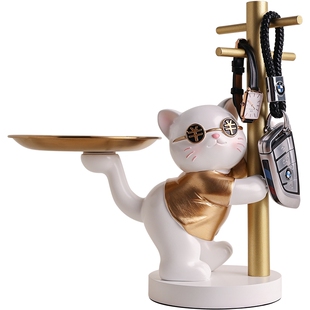搬家礼物创意多巴胺招财猫玄关装饰摆件轻奢高档客厅斗柜钥匙收纳