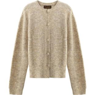 COCOBELLA慵懒风花纱杂色针织开衫女短款裸领通勤毛衣上衣MZ7063