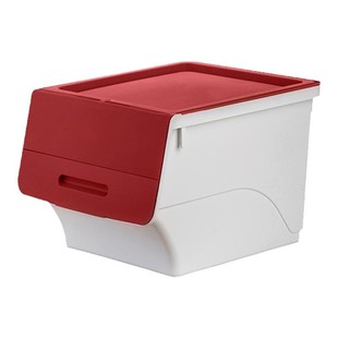 茶花儿童斜口收纳箱前开式儿童储物带盖衣服翻盖玩具零食收纳整理