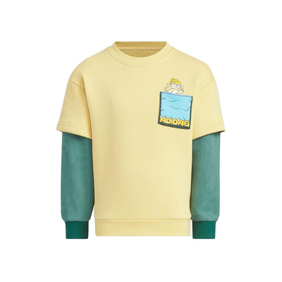 Adidas阿迪达斯小童秋冬男女童假两件运动长袖加绒套头卫衣JJ4955