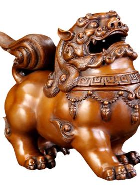 匠泽铜魂天狮香炉瑞兽摆件工艺品