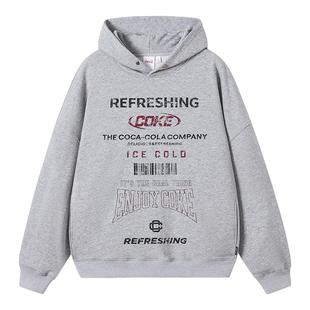 Coca－Cola/可口可乐大Logo标美式复古纽扣重磅连帽卫衣 男女同款