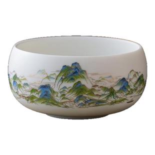 青绿江山大号茶洗配件大师级高档建水家用陶瓷吉祥钵盂伴手礼茶具