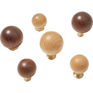 原木风实木圆形圆球抽屉衣柜门把手黄铜木头厨房橱柜胡桃木门拉手