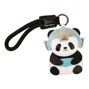 原创皮革三星堆熊猫钥匙扣可爱卡通小熊猫皮质轻奢女生包包小挂件