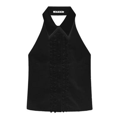 WMWM复古文艺无袖花边领衬衫