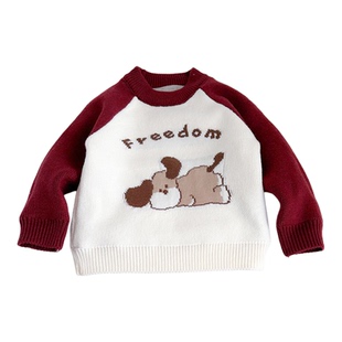 男童加德绒套头毛衣男宝宝冬季加绒加厚毛线衣新款韩版卡通针织衫