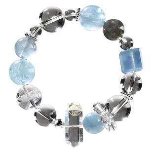 天然白水晶手串海蓝宝原创手链天然灰月光拉长石手串天然水晶手链