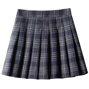 毛呢百褶裙卡其格子半身裙女秋冬2025新款高腰JK格裙a字裙tb短裙