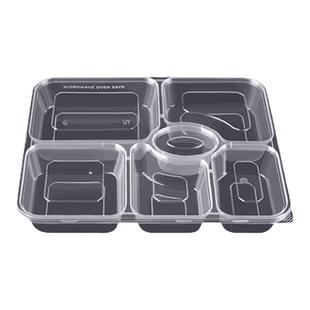 一次性快餐盒四格透明食品外卖打包盒圆形三五六格长方形塑料饭盒