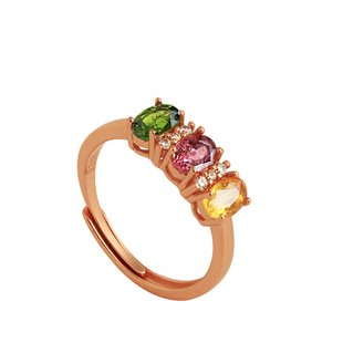 小银匠天然碧玺纯银开口戒指女多巴胺彩色水晶玉石宝石金镶玉排戒