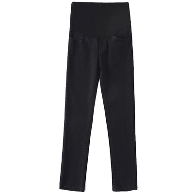 孕妇烟管牛仔裤黑色托腹直筒裤