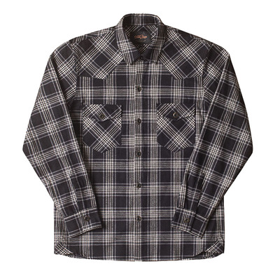 尖领长袖工装格子衬衫