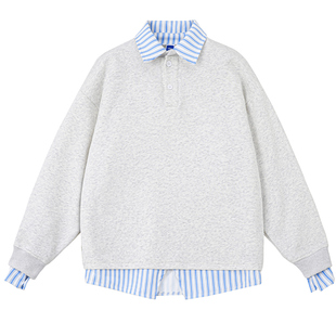 班尼路SK卫衣男翻领假两件套头打底衫2025秋季新款宽松休闲上衣YS