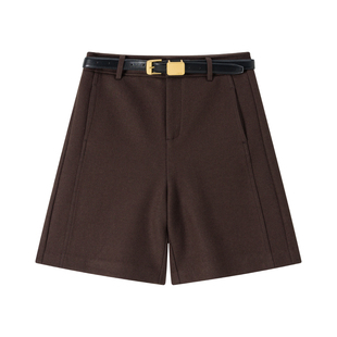 【呢感百慕大】CHICJOJO短裤女25冬新款咖色休闲裤子靴裤外穿