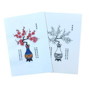 梅花涂色线稿图木版年画寒梅上色稿空白稿涂色冬至时令九九消寒图