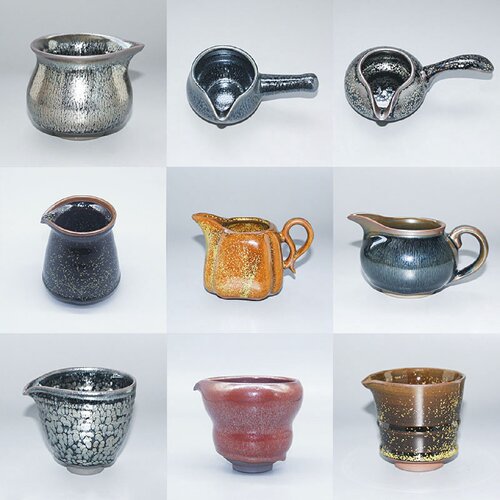 300ml大容量建盏公道杯茶具油滴侧把带把手柄大号分茶器茶海高档
