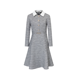 【小香风】Scofield女装OL通勤中长连衣裙翻领粗花呢春季裙子