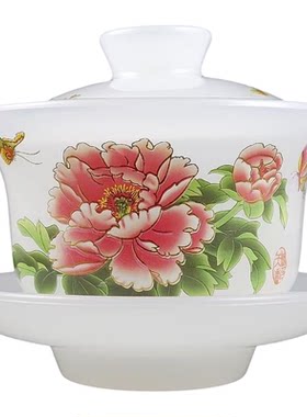 汉白玉瓷茶具琉璃高档家用办公室主人羊脂花茶养生茶杯具功夫茶器