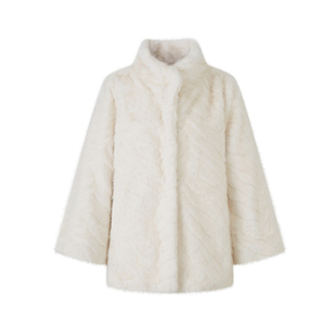 ByYou 冬季新款白色仿水貂毛环保皮草外套女皮毛一体加厚毛绒大衣