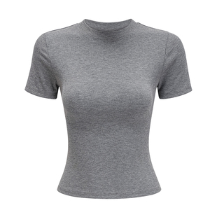 Go Girl Go 欧美风纯色小圆领修身正肩短款T恤女螺纹短袖上衣