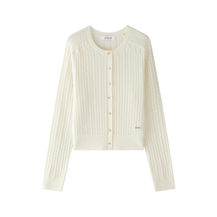 羊织道岩穹2.0 燕麦奶白色羊毛针织开衫女冬季软糯羊绒毛衣外套