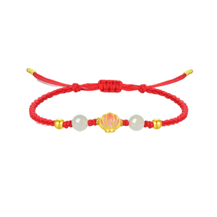 中国黄金足金转运珠樱花和田玉手绳红绳女款送女友母亲生日礼物