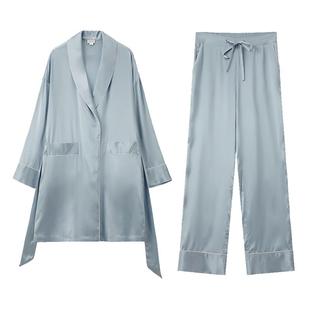 丝侬真丝睡衣男士袍子套装高端系带丝绸桑蚕丝睡袍家居服两件套