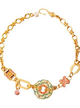 A珐琅彩绘花卉手链女轻奢小众高