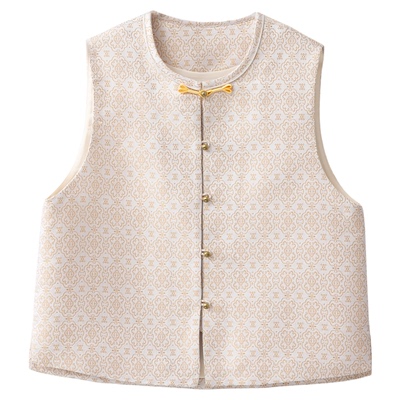 一丝牵  国风盘扣真丝宋锦新中式马甲女100%桑蚕丝圆领马夹上衣秋