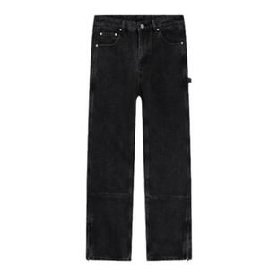 WAOOO  高街高级感牛仔裤男士直筒工装vibe黑色长裤子2025新款