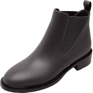 莱尔斯丹秋冬新款商场同款英伦风圆头短筒粗跟女靴女鞋3T30202