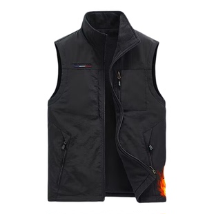 双面穿马甲秋冬加绒加厚户外摄影运动背心中老年工装坎肩休闲外套