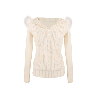 MummyCat下蛋喵【广岛之恋】慵懒氛围狐狸毛连帽绞花毛衣针织卫衣