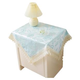 蓝色绣花布艺蕾丝方形床头柜多用盖布桌布百搭防尘保护罩套遮盖巾