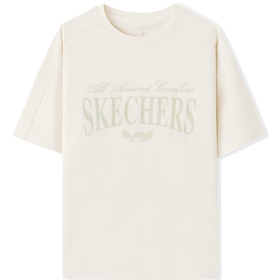 斯凯奇2026夏新款男女同款宽松舒适针织短袖百搭红色休闲运动T恤