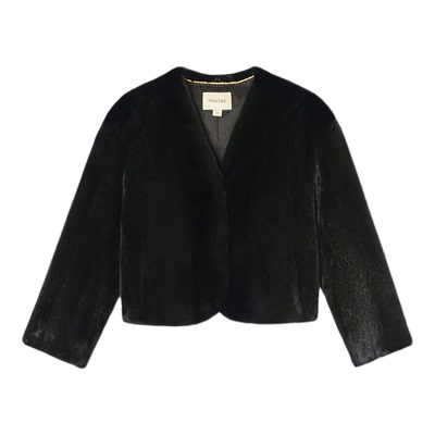 诗篇专选显瘦短款貂皮大衣女V领水貂皮草外套2025冬季新款