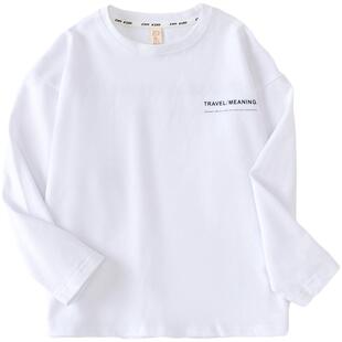 小象汉姆童装男童长袖T恤纯棉儿童打底衫2026春装新中大童白色A类