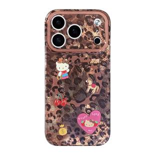 九点半双层镭射Y2K秋冬豹纹甜心KT适用苹果17ProMax手机壳iphone17Pro/16ProMax/15全包双层磁吸手机保护套