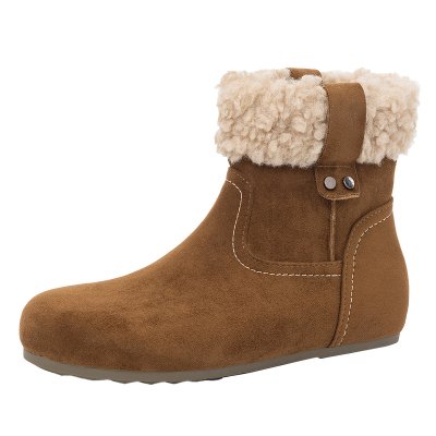 加绒雪地靴女平底保暖毛绒勃肯鞋