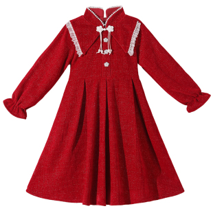 女童连衣裙秋冬新款公主裙儿童裙子小女孩洋气加绒新中式长袖童装