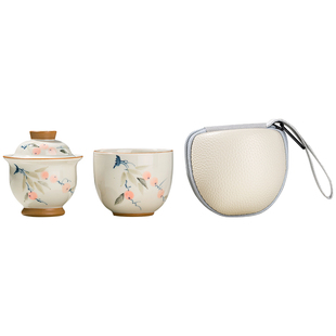 陶瓷手绘便携收纳旅行茶具套装单人一壶一杯快客杯定制伴手礼送礼