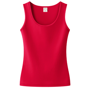 本命年中国红色纯棉无袖打底衫女u型领跨栏瑜伽基础款吊带小背心