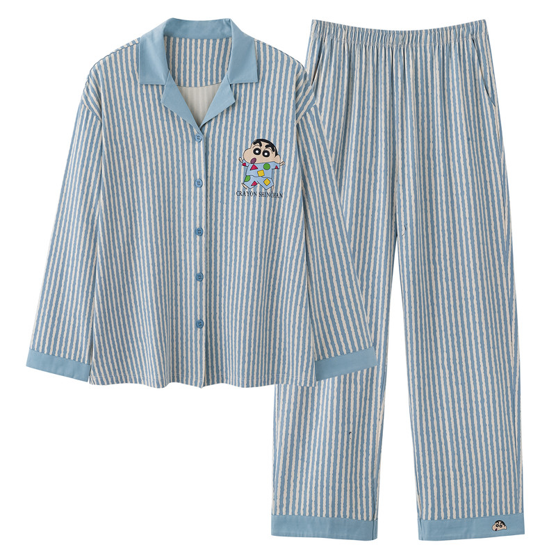 带胸垫纯棉长袖春秋季开衫家居服