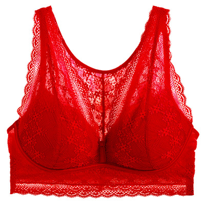 无钢圈本命年大红色性感蕾丝美背