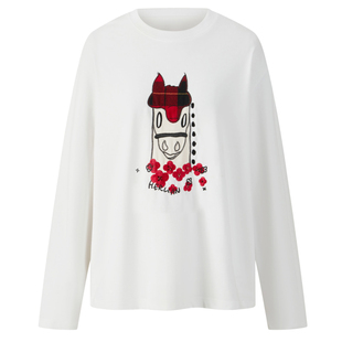 Herlian 2025冬季新品 马头叠图腾绣花长袖T恤女士